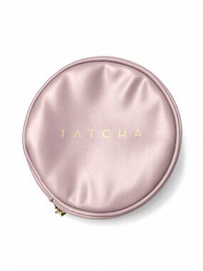 Tatcha Round Makeup Bag Lilac Faux Leather Vanity Train Case Cosmetic Pouch